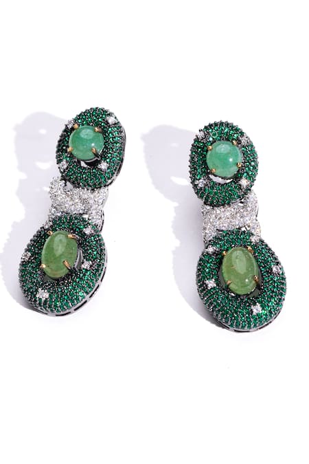 Shop_Modarta_Green Smocking, Stones Entangled Chain Dangler Earrings _at_Aza_Fashions