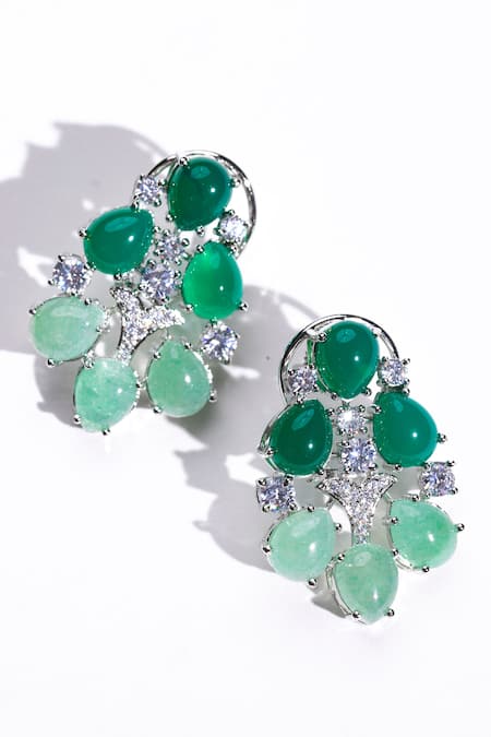 Modarta Green Stones, Crystals Swarovski Embellished Cutwork Earrings Online at Aza Fashions Modarta_Green Stones, Crystals Swarovski Embellished Cutwork Earrings _Online_at_Aza_Fashions