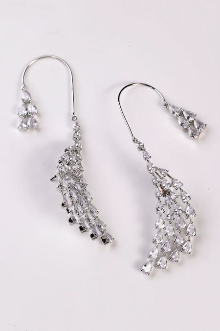 Shop Modarta Silver Plated Stones Swarovski Embellished Ear Cuffs at Aza Fashions Shop_Modarta_Silver Plated Stones Swarovski Embellished Ear Cuffs _at_Aza_Fashions