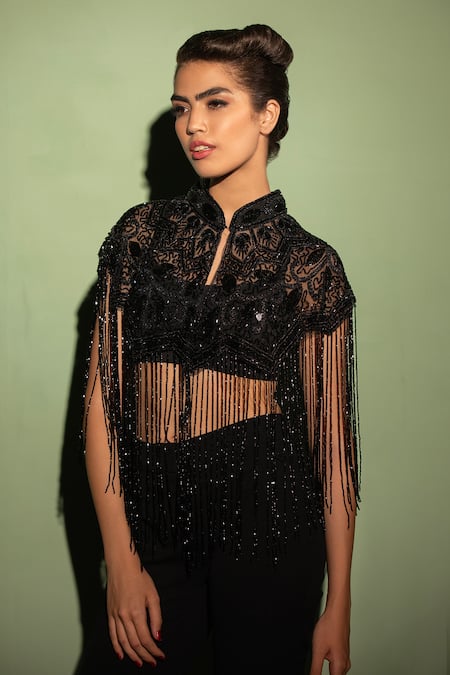 Modarta_Black Bead Embellished Cape_Online_at_Aza_Fashions