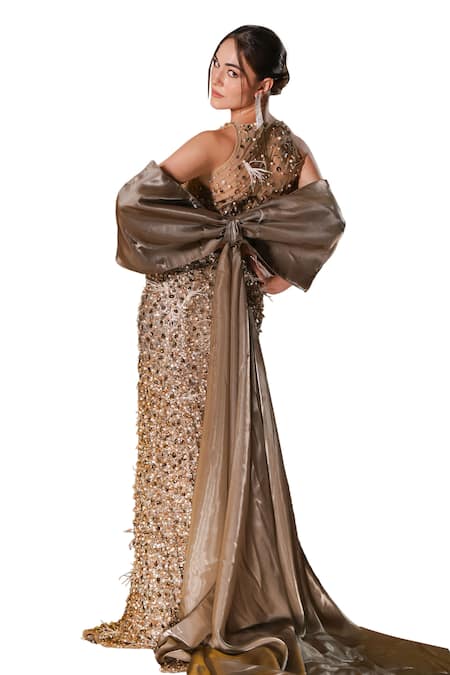 Shop Mehul Gupta Gold Net, Organza Pearl And Sequin Hand Embroidered Fish Cut Lehenga Blouse Set Online at Aza Fashions Shop_Mehul Gupta_Gold Net, Organza Pearl And Sequin Hand Embroidered Fish Cut Lehenga Blouse Set _Online_at_Aza_Fashions