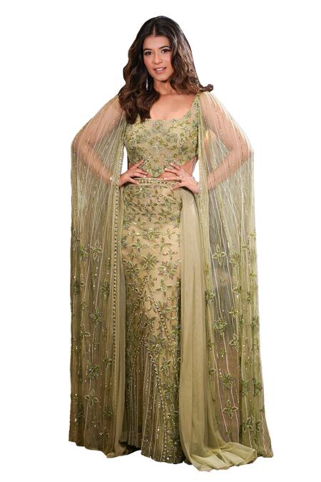 Shop Mehul Gupta Green Net Sequins, Pearls, Crystals Flower Hand Embroidered Lehenga With Blouse Online at Aza Fashions Shop_Mehul Gupta_Green Net Sequins, Pearls, Crystals Flower Hand Embroidered Lehenga With Blouse _Online_at_Aza_Fashions