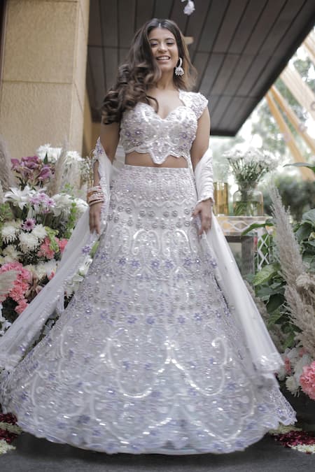 Shop Mehul Gupta Ivory Net Pearls, Sequins, Crystals, Stones Hand Embroidered Lehenga Set at Aza Fashions Shop_Mehul Gupta_Ivory Net Pearls, Sequins, Crystals, Stones Hand Embroidered Lehenga Set _at_Aza_Fashions