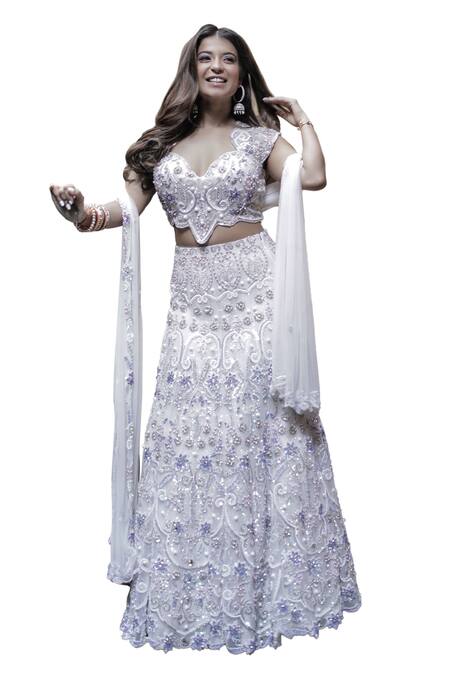 Buy Mehul Gupta Ivory Net Pearls, Sequins, Crystals, Stones Hand Embroidered Lehenga Set Online at Aza Fashions Buy_Mehul Gupta_Ivory Net Pearls, Sequins, Crystals, Stones Hand Embroidered Lehenga Set _Online_at_Aza_Fashions