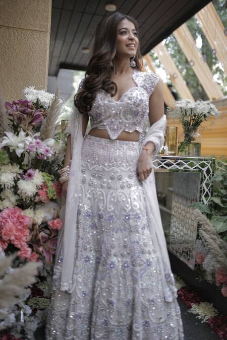 Shop Mehul Gupta Ivory Net Pearls, Sequins, Crystals, Stones Hand Embroidered Lehenga Set Online at Aza Fashions Shop_Mehul Gupta_Ivory Net Pearls, Sequins, Crystals, Stones Hand Embroidered Lehenga Set _Online_at_Aza_Fashions