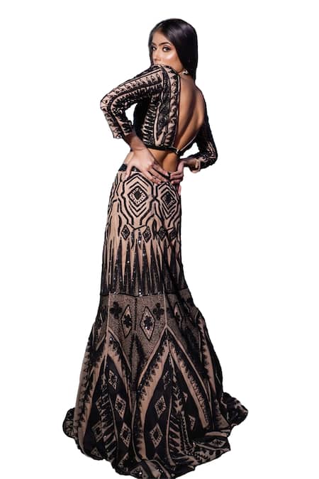 Buy Mehul Gupta Black Net, Lycra Cut Work, Sequins Square Geometric Hand Embroidered Lehenga Set Online at Aza Fashions Buy_Mehul Gupta_Black Net, Lycra Cut Work, Sequins Square Geometric Hand Embroidered Lehenga Set _Online_at_Aza_Fashions