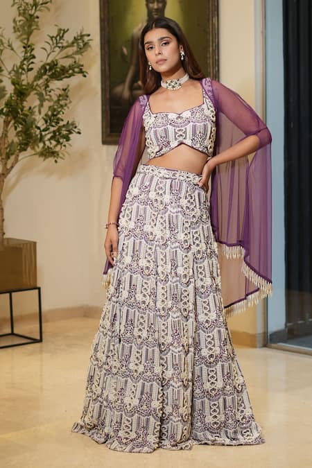 Mehul Gupta Hand Embroidered Lehenga Cape Set 