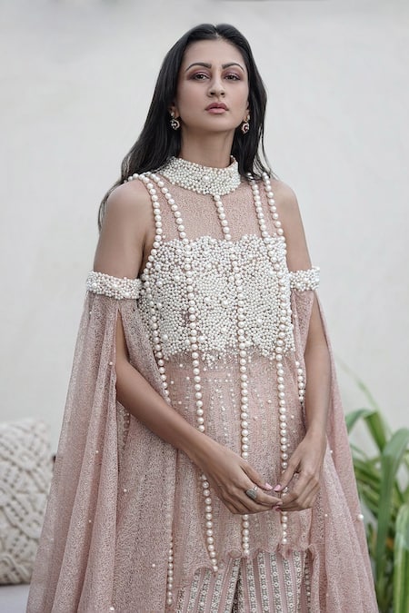Buy Mehul Gupta Pink Satin, Net, Silk Pearls, Rhinestones And Embellished Tunic Palazzo Set Online at Aza Fashions Buy_Mehul Gupta_Pink Satin, Net, Silk Pearls, Rhinestones And Embellished Tunic Palazzo Set _Online_at_Aza_Fashions