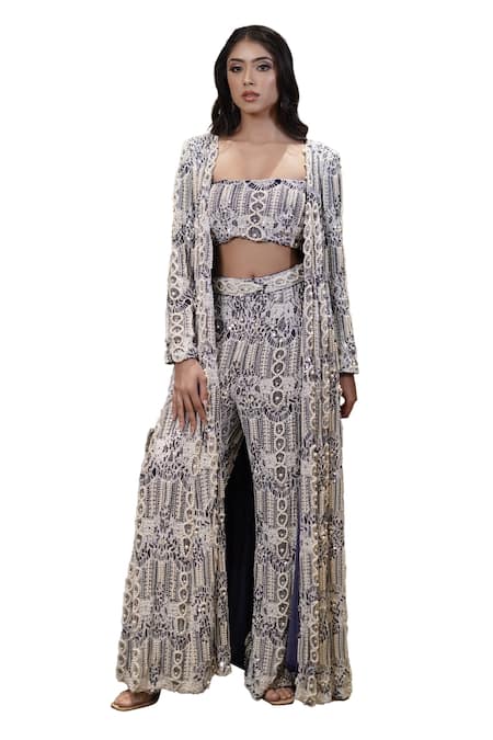 Buy Mehul Gupta Ivory Lace Sequins, Pearls, Beads Embellished Bloom Jacket Flared Pant Set Online at Aza Fashions Buy_Mehul Gupta_Ivory Lace Sequins, Pearls, Beads Embellished Bloom Jacket Flared Pant Set _Online_at_Aza_Fashions