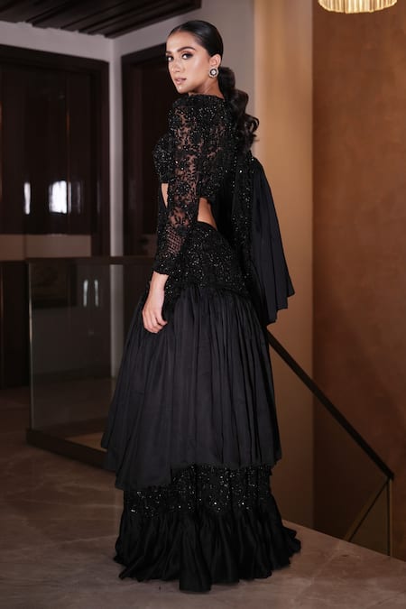 Mehul Gupta Garden Cutdana Embellished Frilly Lehenga Saree With Blouse 