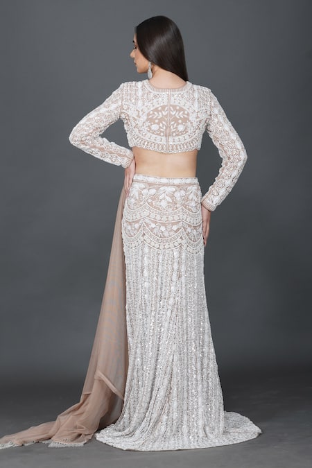 Mehul Gupta Ivory Net, Lycra Cut Work, Sequins, Gullista Embroidered Bridal Lehenga Set Online at Aza Fashions Mehul Gupta_Ivory Net, Lycra Cut Work, Sequins, Gullista Embroidered Bridal Lehenga Set _Online_at_Aza_Fashions