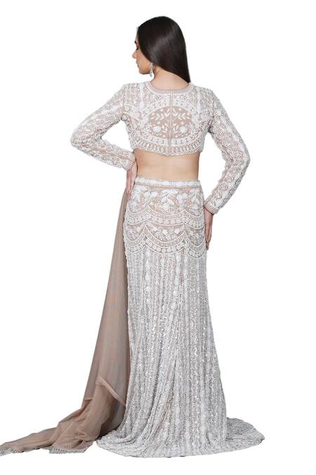 Buy Mehul Gupta Ivory Net, Lycra Cut Work, Sequins, Gullista Embroidered Bridal Lehenga Set Buy_Mehul Gupta_Ivory Net, Lycra Cut Work, Sequins, Gullista Embroidered Bridal Lehenga Set