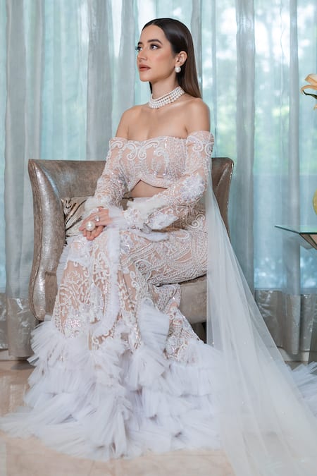 Shop Mehul Gupta Pink Net, Lycra Cut Work, Pearls, French Garden Embroidered Bridal Lehenga Set Online at Aza Fashions Shop_Mehul Gupta_Pink Net, Lycra Cut Work, Pearls, French Garden Embroidered Bridal Lehenga Set _Online_at_Aza_Fashions