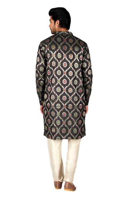 Shop Gaurav Katta Black Handloom , Embroidery Banarasi Silk Woven Kurta With Pant Online at Aza Fashions Shop_Gaurav Katta_Black Handloom , Embroidery Banarasi Silk Woven Kurta With Pant _Online_at_Aza_Fashions