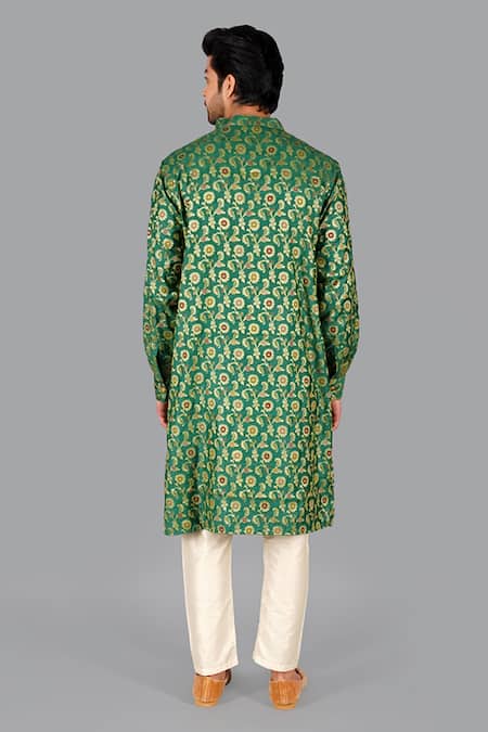 Gaurav Katta Banarasi Silk Floral Jaal Kurta With Pant 