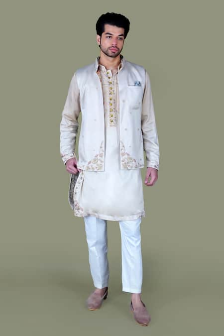 Gaurav Katta Zardozi Embroidered Bundi Kurta Set 