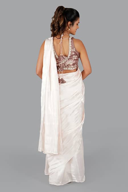 Gaurav Katta Plain Metallic Saree With Blouse 