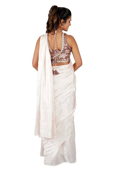 Gaurav Katta_Pink Satin, Silk, Cotton Pearls, Embroidery Plain Metallic Saree With Blouse _at_Aza_Fashions