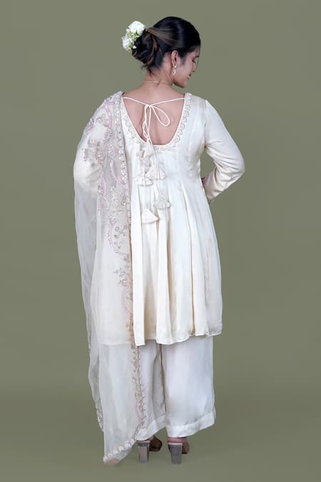 Gaurav Katta Floral Thread Embroidered Short Anarkali Sharara Set 