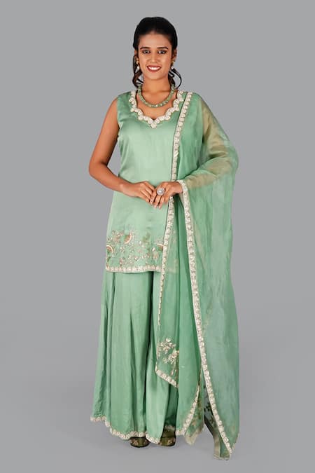 Gaurav Katta Floral Thread Embroidered Kurta Sharara Set 