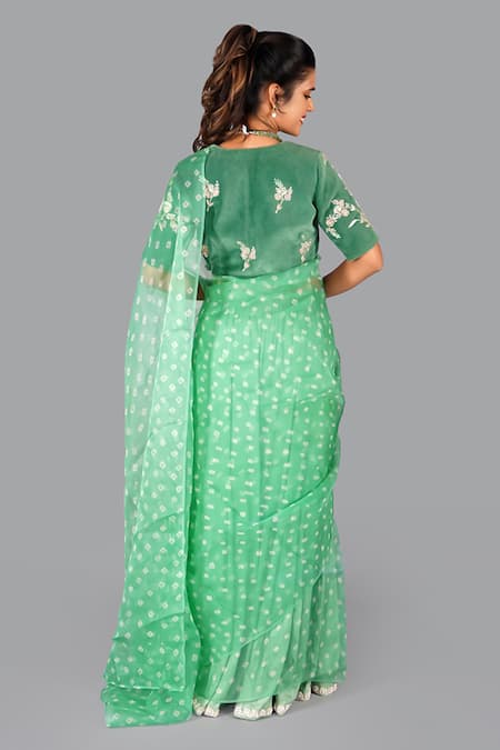 Gaurav Katta Organza Bandhani Saree With Embroidered Blouse 