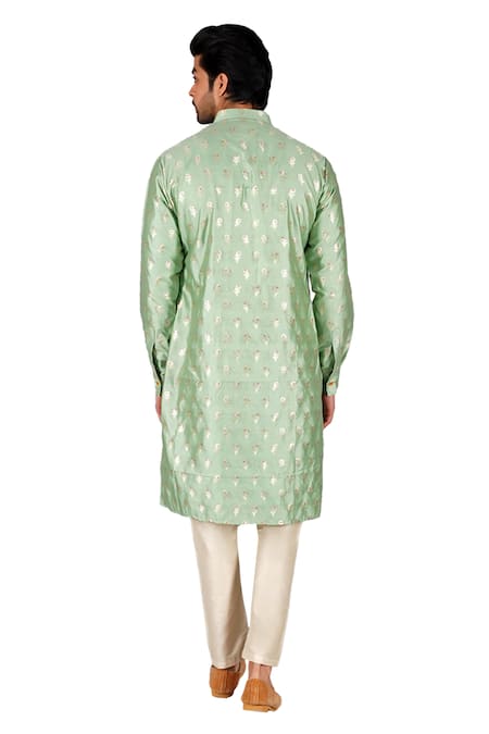 Gaurav Katta Green Hand Banarasi Silk Floral Kurta With Pant at Aza Fashions Gaurav Katta_Green Hand Banarasi Silk Floral Kurta With Pant _at_Aza_Fashions
