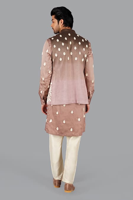 Gaurav Katta Floral Thread Embroidered Nehru Jacket Set 