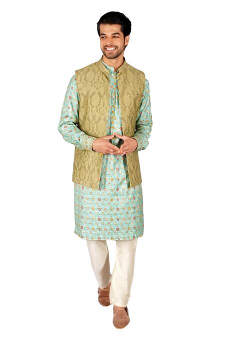 Gaurav Katta Green Cut Work Embroidered Nehru Jacket Online at Aza Fashions Gaurav Katta_Green Cut Work Embroidered Nehru Jacket _Online_at_Aza_Fashions