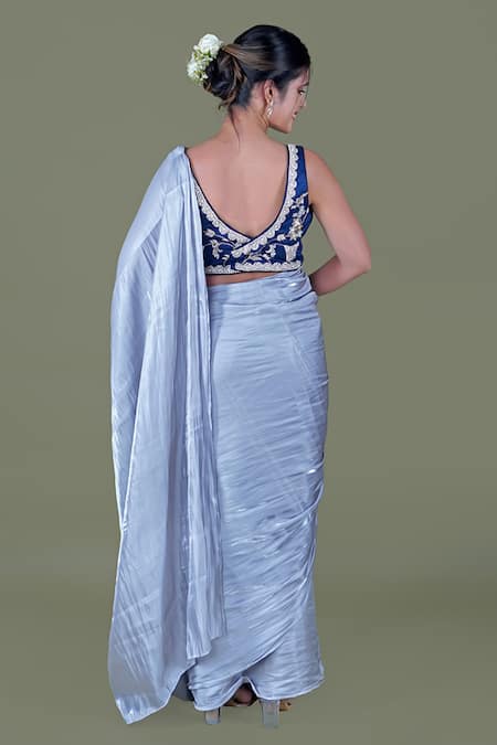 Gaurav Katta Metallic Saree With Embellished Blouse 