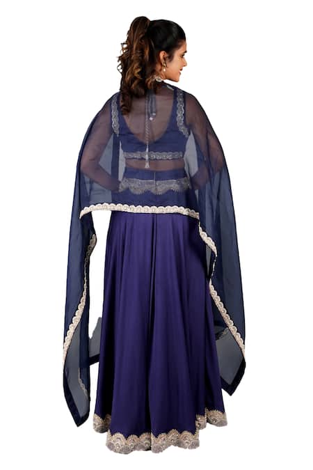 Gaurav Katta Blue Cotton, Linen, Silk, Chiffon Pearls Embroidered Blouse Lehenga Set at Aza Fashions Gaurav Katta_Blue Cotton, Linen, Silk, Chiffon Pearls Embroidered Blouse Lehenga Set _at_Aza_Fashions