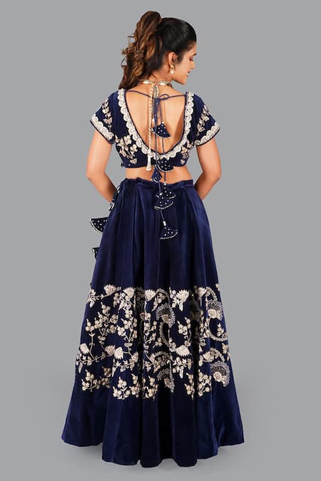 Gaurav Katta Embroidered Velvet Blouse Lehenga Set 