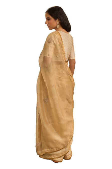 Apeksha Jain Label Gold Kota Doria, Chanderi Silk, Tissue, Gulzar Paisley Marori Saree With Blouse Online at Aza Fashions Apeksha Jain Label_Gold Kota Doria, Chanderi Silk, Tissue, Gulzar Paisley Marori Saree With Blouse _Online_at_Aza_Fashions