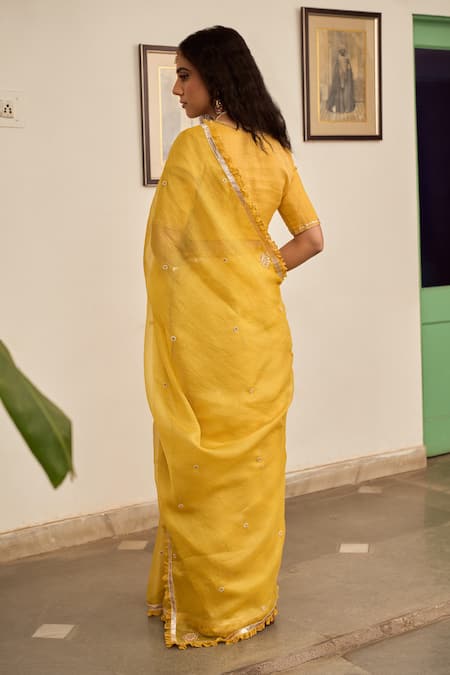 Apeksha Jain Label Basant Marori Butti Embroidered Saree With Blouse 