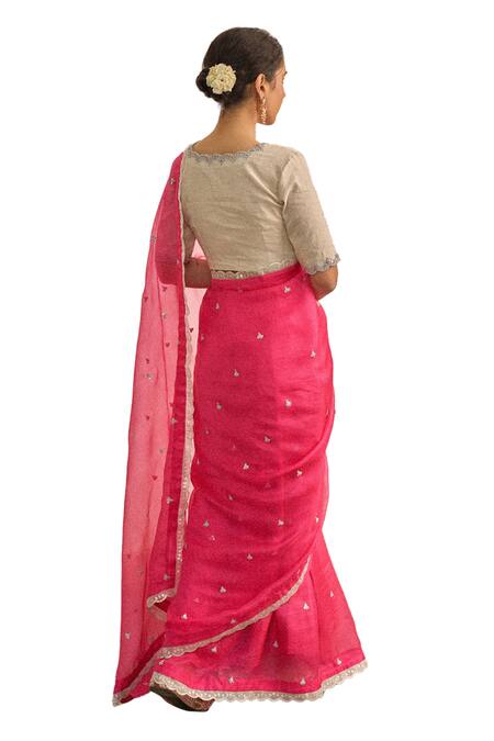 Shop_Apeksha Jain Label_Pink Tissue, Kota Doria Lace, Gul Kalabattu Scalloped Saree With Blouse _Online_at_Aza_Fashions
