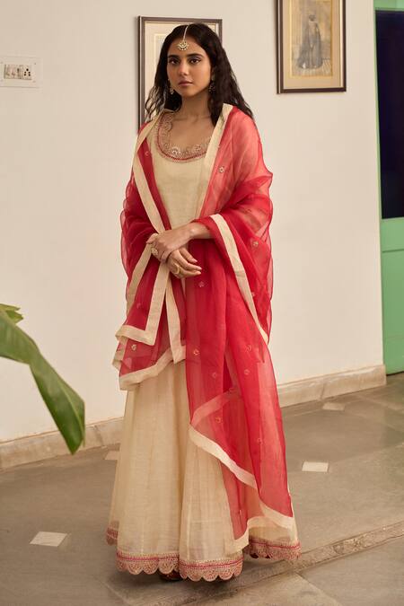 Buy_Apeksha Jain Label_Gold Organza, Tissue Sequins, Embroidery Raag Placement Hand Kurta Sharara Set _Online_at_Aza_Fashions