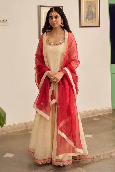 Shop_Apeksha Jain Label_Gold Organza, Tissue Sequins, Embroidery Raag Placement Hand Kurta Sharara Set _Online_at_Aza_Fashions