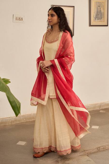 Apeksha Jain Label_Gold Organza, Tissue Sequins, Embroidery Raag Placement Hand Kurta Sharara Set _at_Aza_Fashions