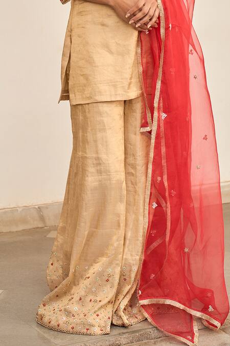 Apeksha Jain Label_Gold Organza, Tissue Sequins, Zari, Embroidery Square Jhilmil Kurta Sharara Set _Online_at_Aza_Fashions