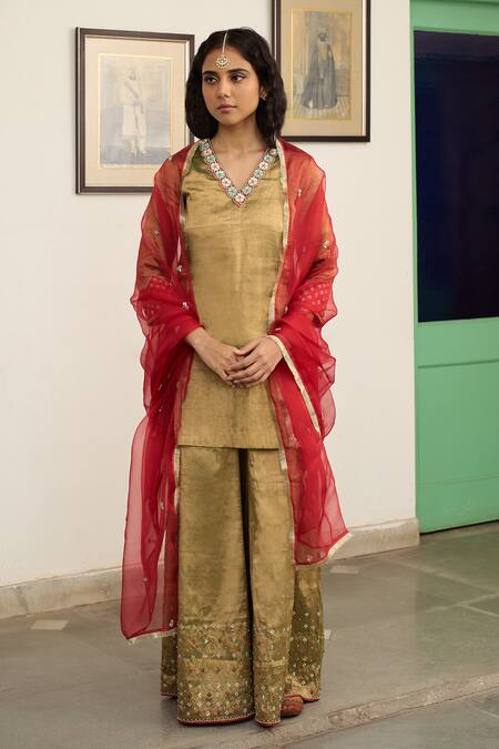 Apeksha Jain Label Green Organza, Tissue Sequins, Zari, Jhilmil Floral Kurta Sharara Set Online at Aza Fashions Apeksha Jain Label_Green Organza, Tissue Sequins, Zari, Jhilmil Floral Kurta Sharara Set _Online_at_Aza_Fashions