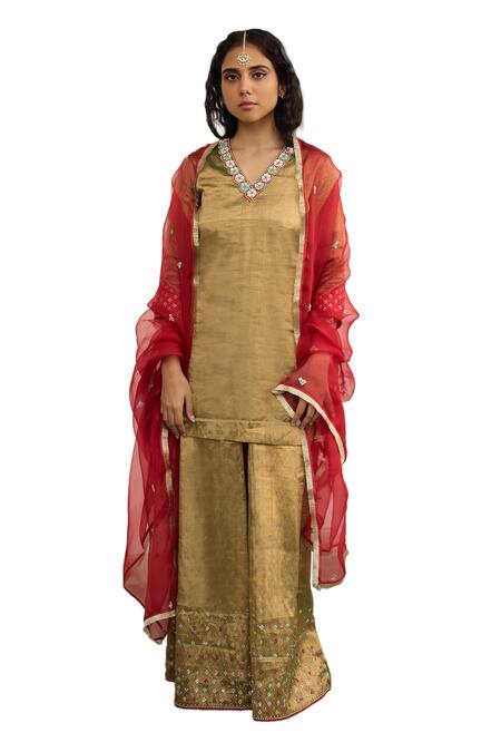 Buy Apeksha Jain Label Green Organza, Tissue Sequins, Zari, Jhilmil Floral Kurta Sharara Set Online at Aza Fashions Buy_Apeksha Jain Label_Green Organza, Tissue Sequins, Zari, Jhilmil Floral Kurta Sharara Set _Online_at_Aza_Fashions