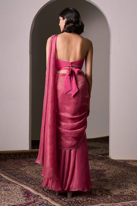 Parshya Border Embellished Pre-Draped Saree With Blouse 