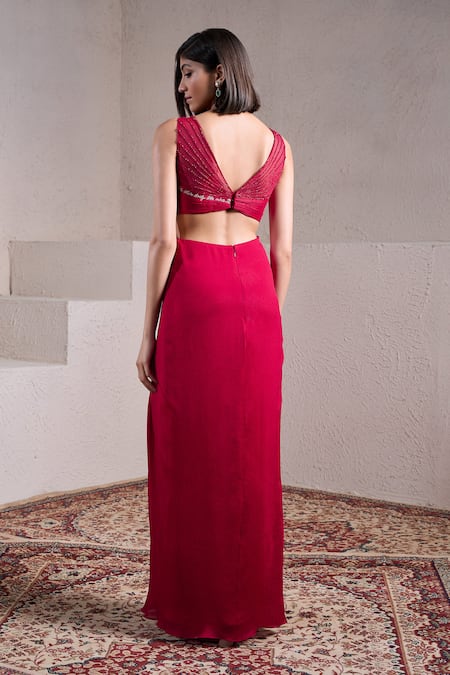 Parshya Berry Chic Yoke Hand Embellished Gown 