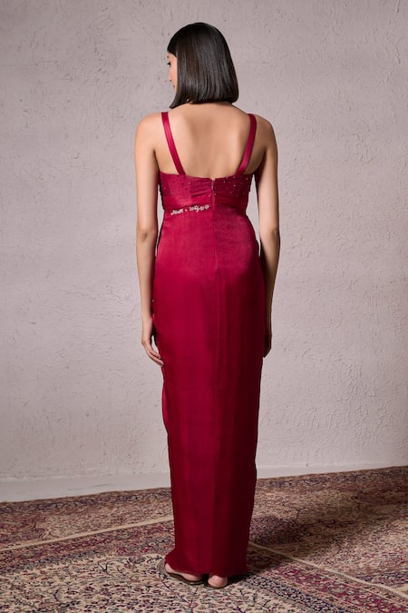 Parshya Berry Bold Yoke Hand Embellished Gown 