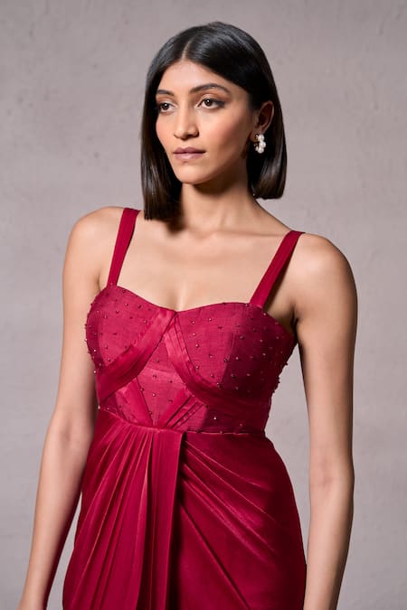 Buy Parshya Red Georgette, Silk Beads Sweetheart Neck Berry Bold Yoke Hand Embellished Gown Online at Aza Fashions Buy_Parshya_Red Georgette, Silk Beads Sweetheart Neck Berry Bold Yoke Hand Embellished Gown _Online_at_Aza_Fashions