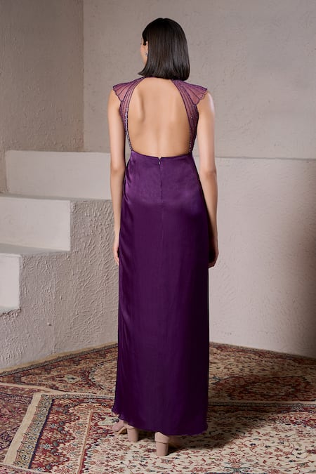 Parshya Cadbury Sweet Love Yoke Embroidered Draped Gown 