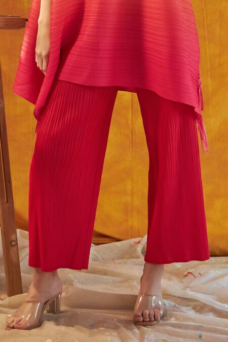 Tasuvure_Red Polyester Open Neck Chic Fringe Ombre Top And Pant Set _Online_at_Aza_Fashions