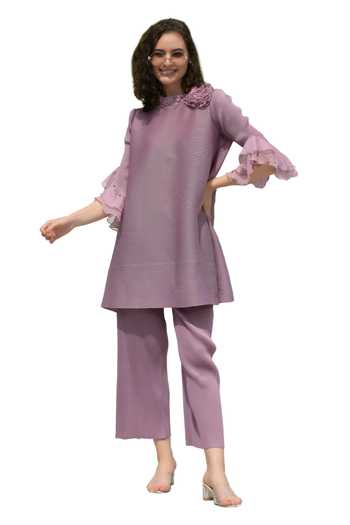 Shop_Tasuvure_Purple Polyester Pearls Round Patricia Rosette And Embellished Tunic With Pant_Online_at_Aza_Fashions