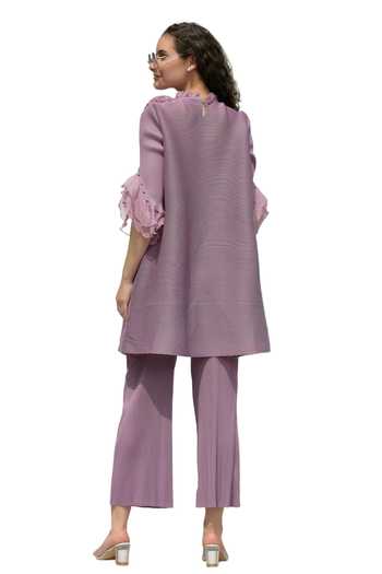 Tasuvure_Purple Polyester Pearls Round Patricia Rosette And Embellished Tunic With Pant_at_Aza_Fashions