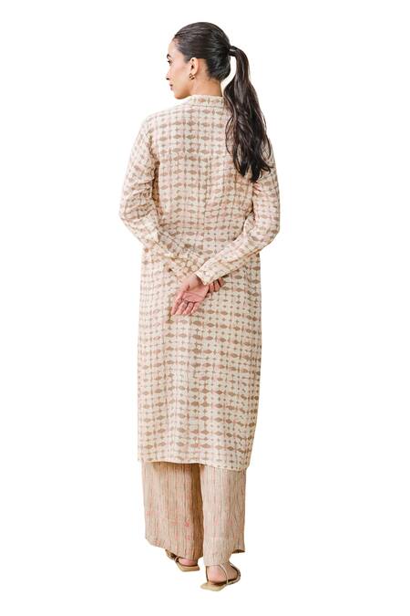 Grassroot By Anita Dongre_Beige Bamboo, Linen Wilderness Geometric Hand Block Print Kurta And Pant Set_at_Aza_Fashions