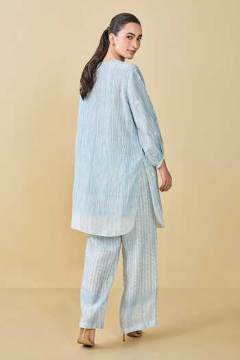 Shop Grassroot By Anita Dongre Blue Bamboo, Linen Embroidery Round From The Mountain Hand Kurta And Pant Set at Aza Fashions Shop_Grassroot By Anita Dongre_Blue Bamboo, Linen Embroidery Round From The Mountain Hand Kurta And Pant Set_at_Aza_Fashions